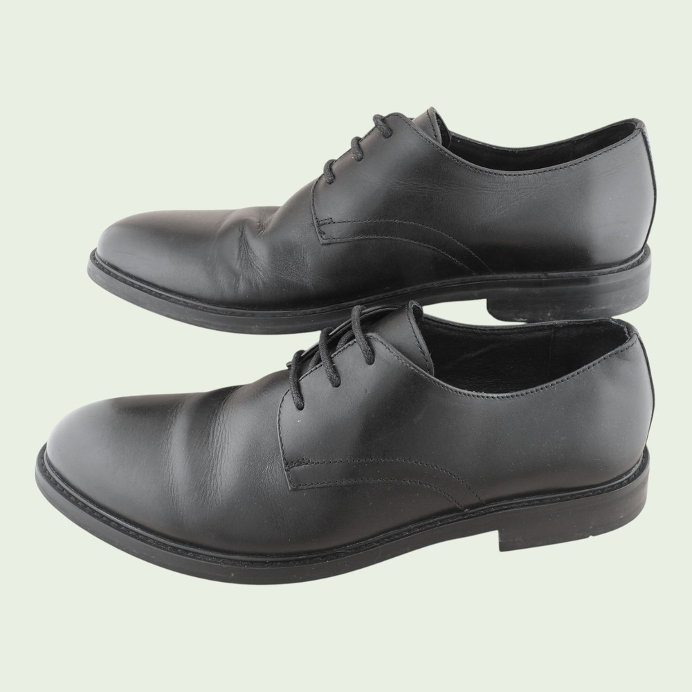 Express Mens Size 10 Black Plain Toe Derby Shoes Classic Leather Formal Dress - Picture 5 of 14